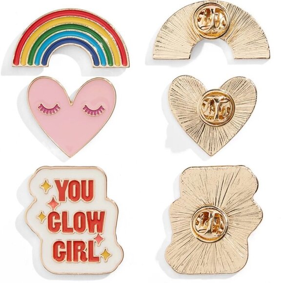 NWT Nordstrom BP Go Girl Pins Set of Three Positive Rainbow Heart New With Tags - Picture 1 of 3